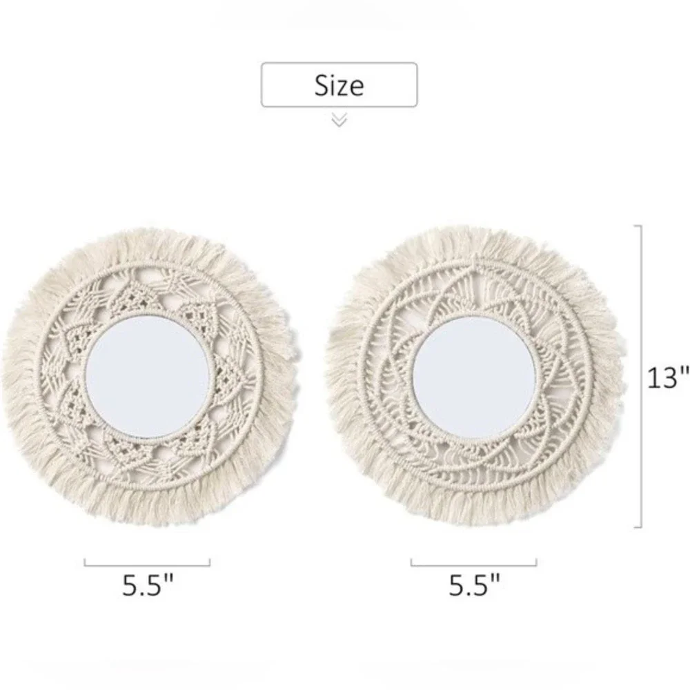 (2) Boho Hanging Wall Mirrors Macrame Fringe Wall Decor
